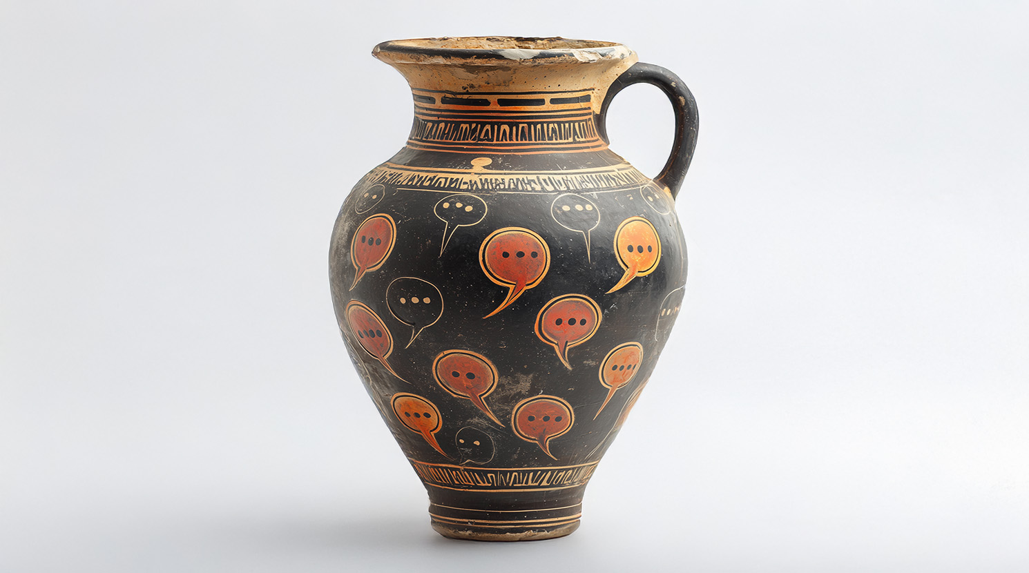 Oinochoé with a Message from the Virtual Gods Ceramic wine vessel in red-figure style, 6th century BC. Found at Delphi, Pergamonmuseum Collection, Berlin.